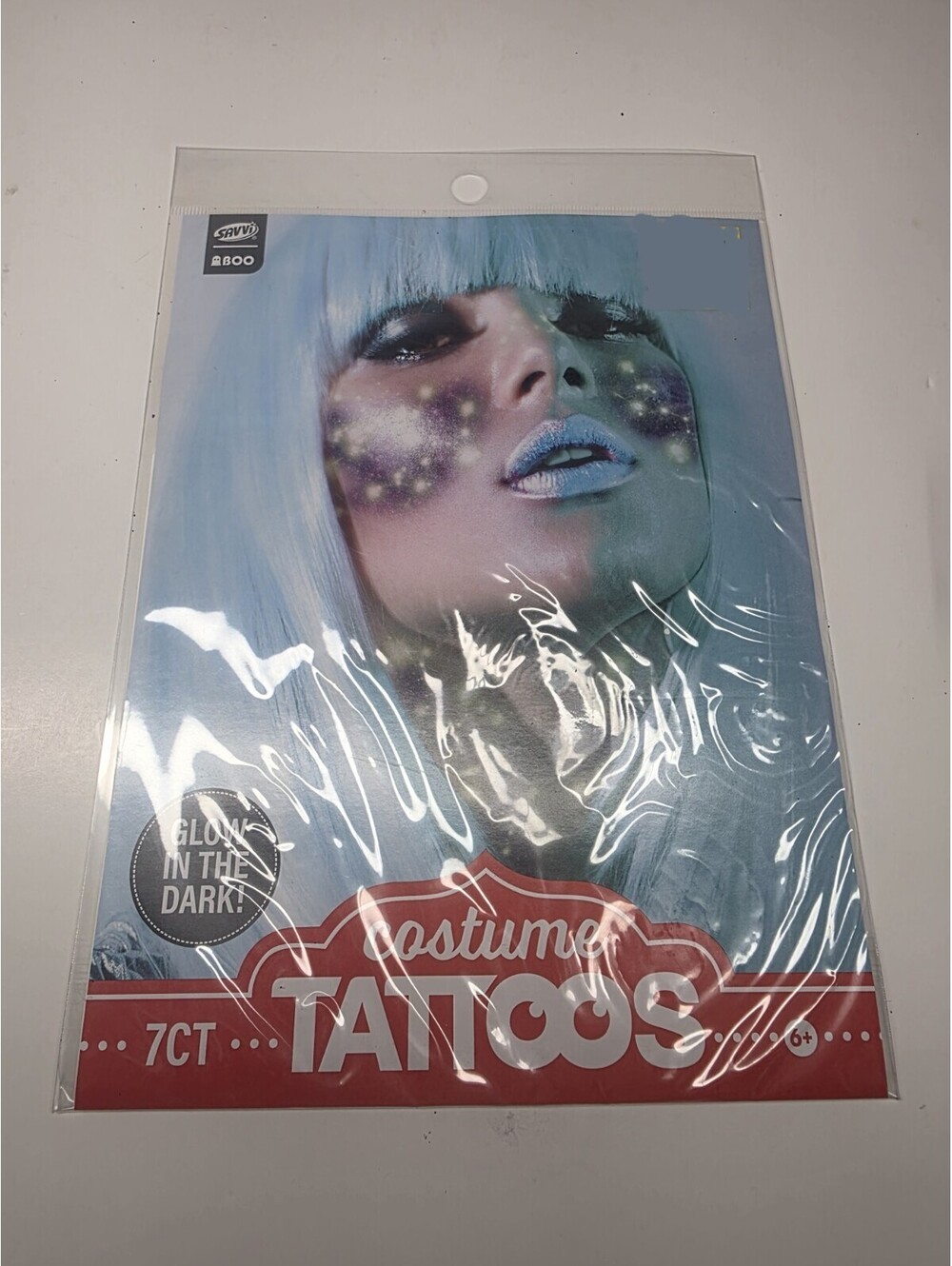 Savvi Boo Glow Tattoo Effect Temporary Tattoo Halloween Accessory 7 Pcs
